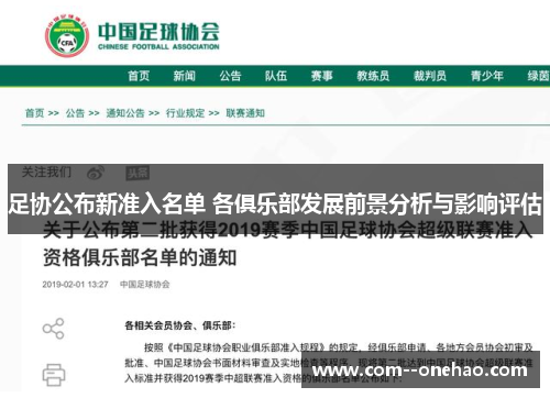 足协公布新准入名单 各俱乐部发展前景分析与影响评估